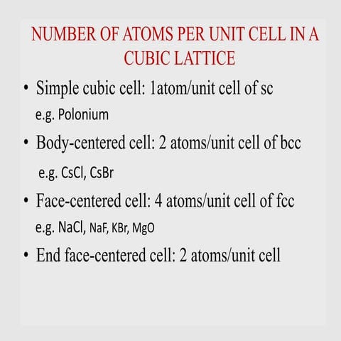 No. of atoms in a unit cell