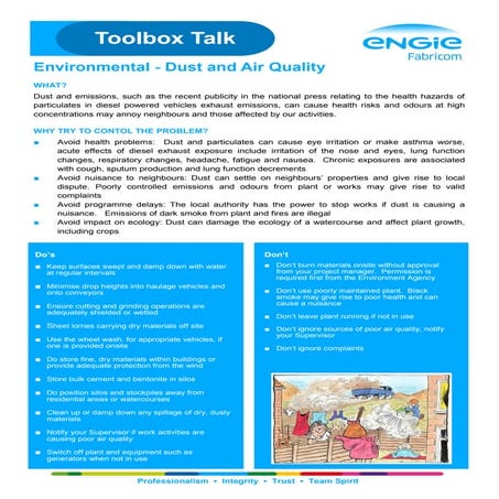 TOOLBOX TALK | dust and air quality
