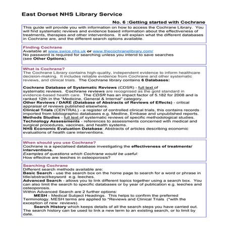 No 6 Getting started with Cochrane