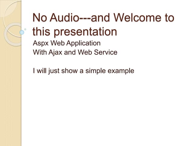 No audio --and welcome to this presentation