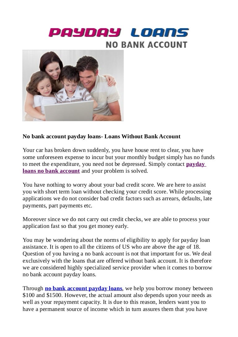 Loans Without Checking Account >> No Bank Account Payday Loans Loans Without Bank Account Loans Without Checking Account >> No Bank Account Payday Loans Loans Without Bank Account