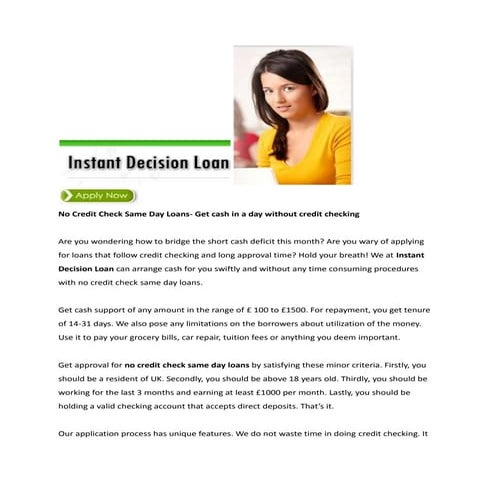 No credit check same day loans