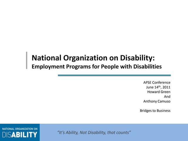 National Organization on Disability: Employment Programs for People with Disa...