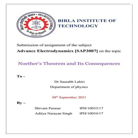 Noethers theoram theoritical approach
