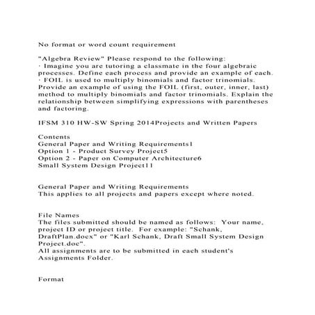 No format or word count requirementAlgebra Review Please res.docx