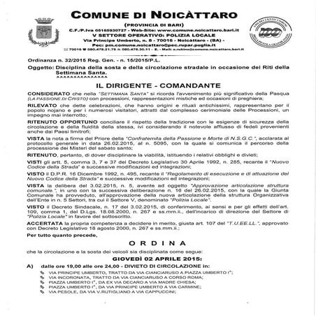 Noicattaro. ordinanza settimana santa