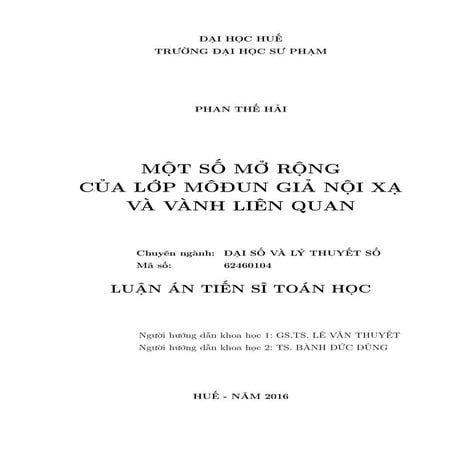 Luận án: Mở rộng của lớp Môđun giả nội xạ và vành liên quan, HAY