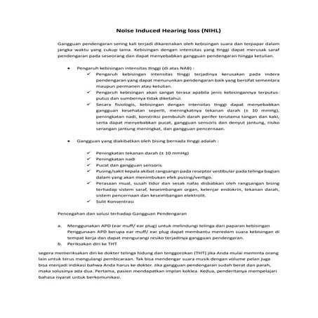 Noise Induced Hearing Loss (NIHL )Referat | PPTX