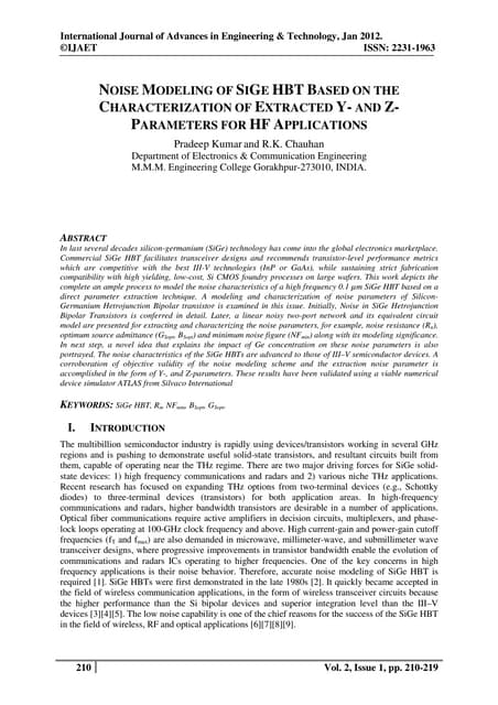 Noise modeling of SiGe HBT based on the characterization of extracted y  and zparameters for HF applications