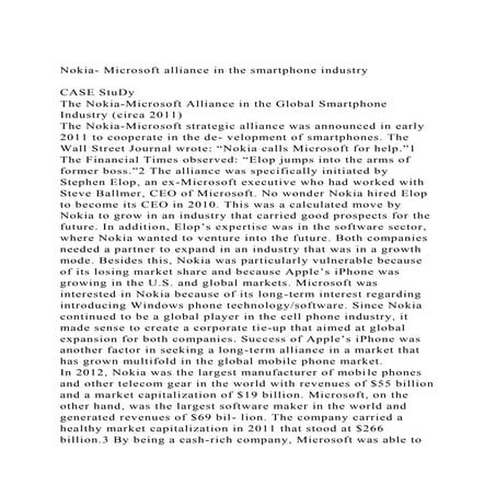 Nokia- Microsoft alliance in the smartphone industry CASE StuD.docx