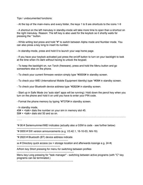 Nokia secret codes.