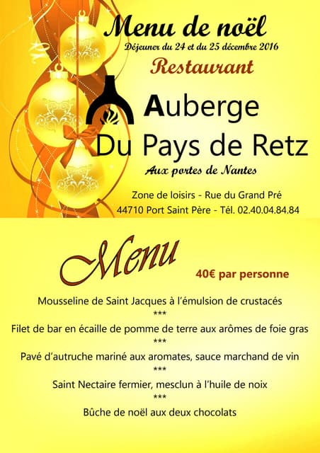 Auberge du Pays de Retz - MenuNoël 2016