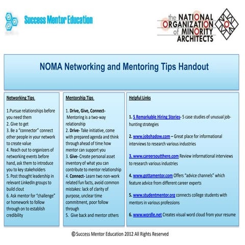 NOMA networking & mentoring resources slide