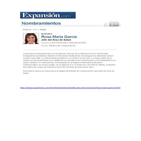 Expansión: Rosa María García, Jefe del área de Salud de Estudio de Comunicación 