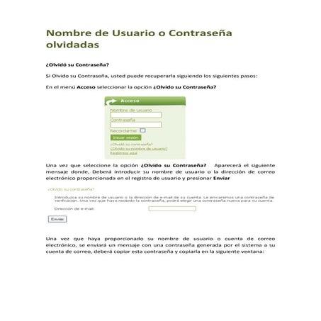 Nombre de Usuario o Contraseña Olvidadas