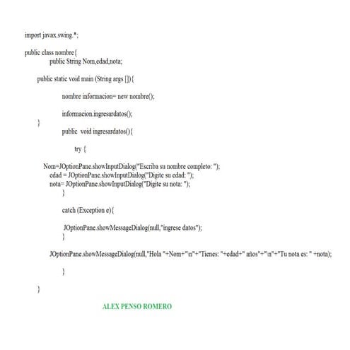 Nombre, edad y notas. en java