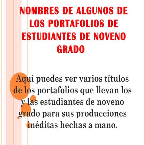 Nombres de  portafolios de 9°