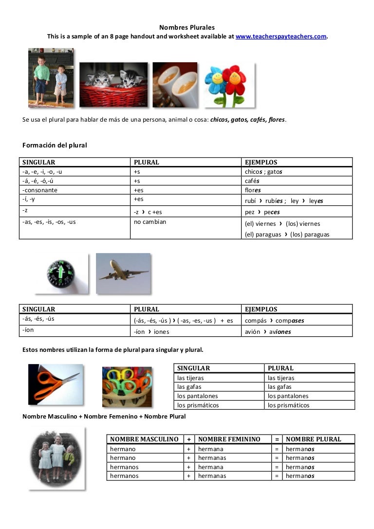 Nombres plurales (Spanish Plural Nouns)
