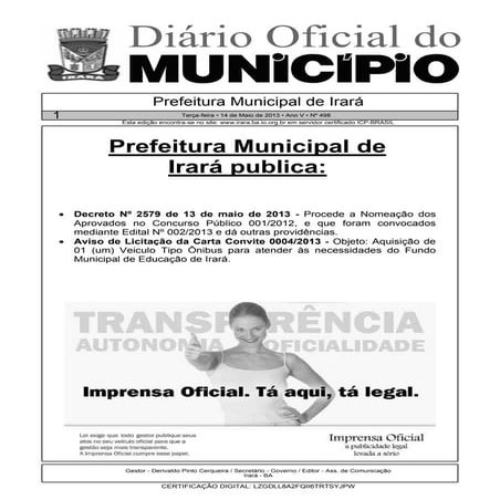 Nomeação dos convocados no edital nº 02 do concurso da pmi 2012