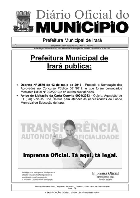Nomeação dos convocados no edital nº 02 do concurso da pmi 2012
