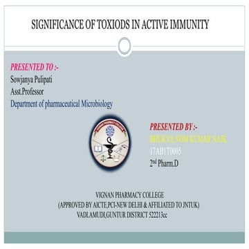 SIGNIFICANT OF TOXOIDS IN ACTIVE IMMUNITY BY  NOM KUMAR NAIK