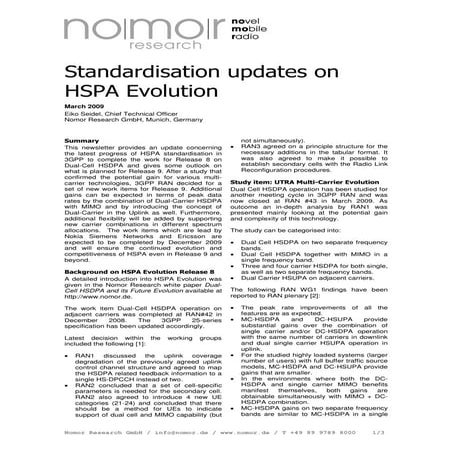 Standardisation updates on HSPA Evolution - Mar 2009  Eiko Seidel, Chief Tech...
