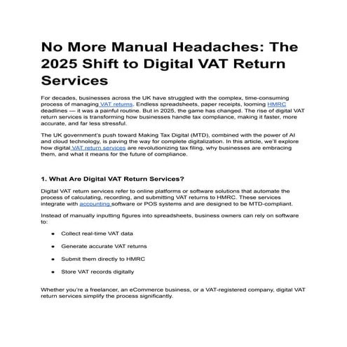 The 2025 Shift to Digital VAT Return Services in the UK