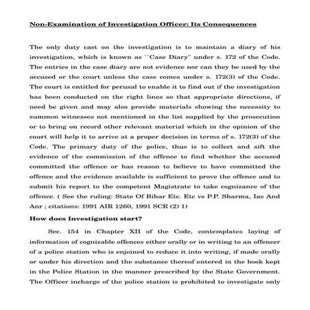Non examination of investigation officer  its consequences