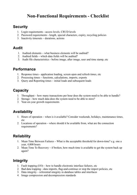 Non functional requirements - checklist