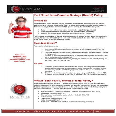 Non genuine savings policy - fact sheet