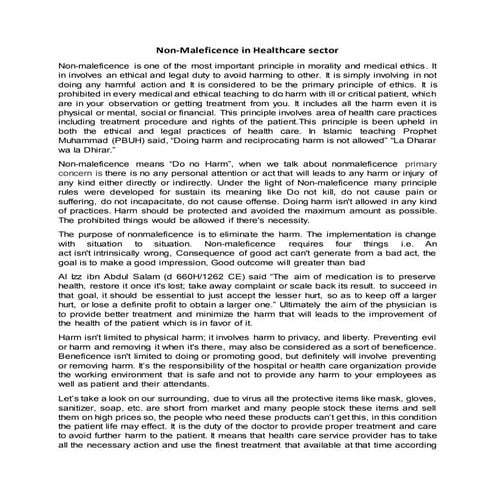 Non-Maleficence in Healthcare sector