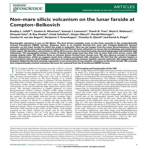 Non mare silicic volcanism on the lunar farside at  compton–belkovich