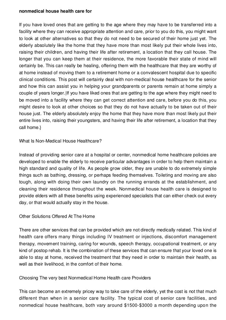 Non medical Home Healthcare For The Elderly
