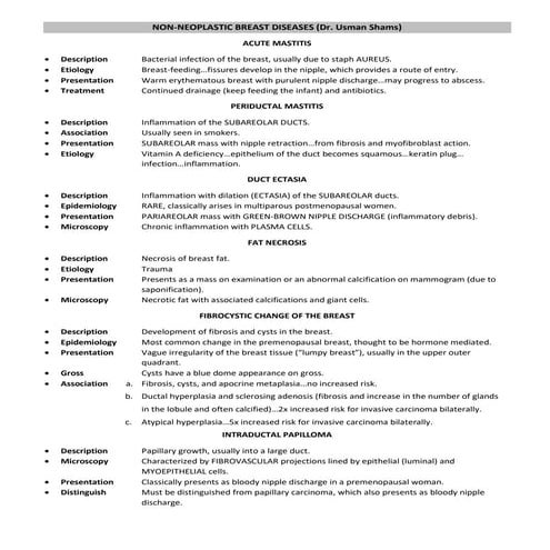 Non neoplastic breast  diseases - Handout