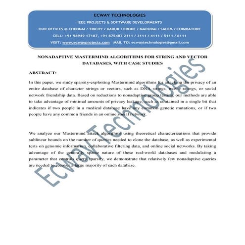 Nonadaptive mastermind algorithms for string and vector databases, with case ...
