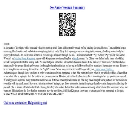 No Name Woman Summary