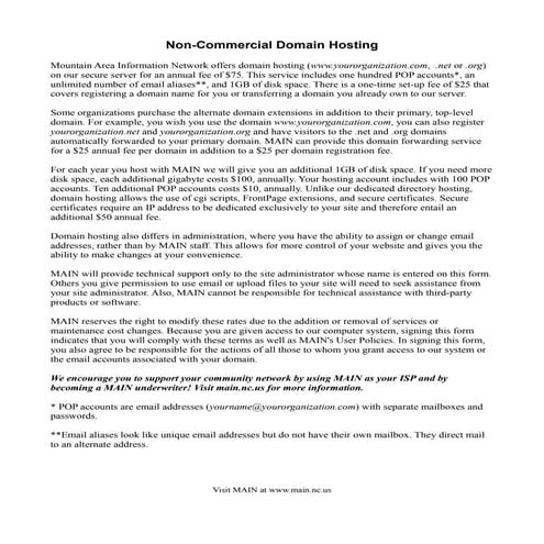 Non-Commercial Domain Hosting