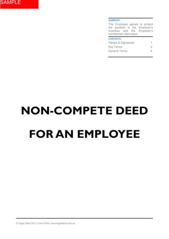 Non compete deed for an employee - Template - Sample