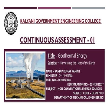 Geothermal Energy presentation for CA - 1 | PPTX