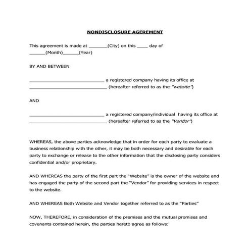 NON DISCLOSURE AGREEMENT | PDF