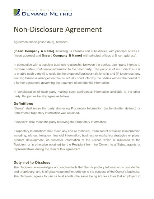 unilateral nda individual disclosing to corporation nda startup template