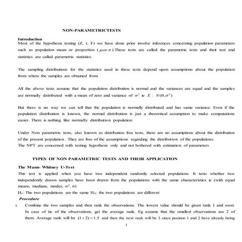 Non parametrics tests