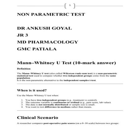NON PARAMETRIC TESTS. BY DR ANKUSH GOYAL GMC PATIALA JR 3 MD PHARMACOLOGY