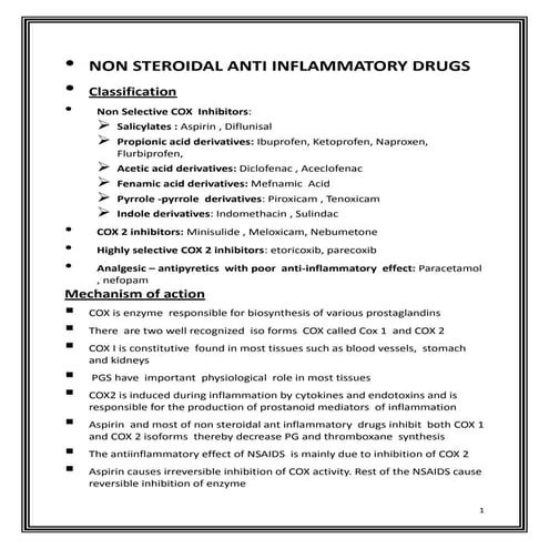 Non steroidal anti inflammatory drugs | DOCX