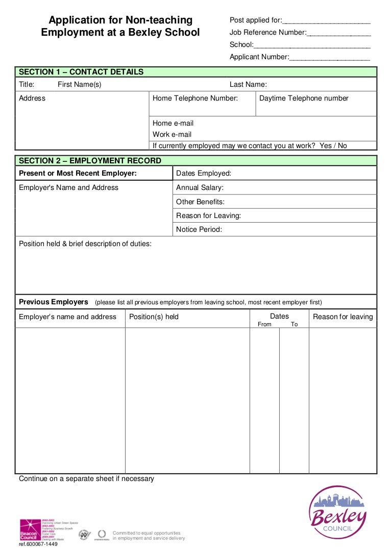 Non teaching staff application form