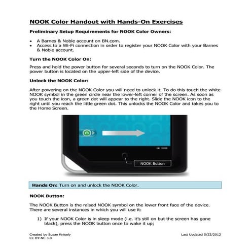 Nook Color Handout with Hands-On Exercises