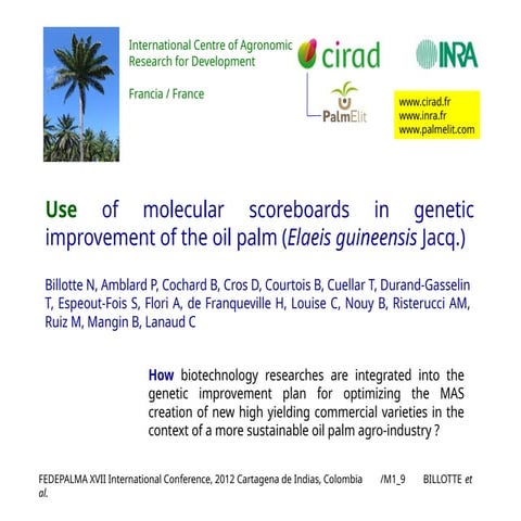 Use of molecular scoreboards in genetic improvement of the oil palm (Elaeis g...