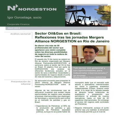 NORGESTION Mergers Alliance. Igor Gorostiaga: Brasil Oil&Gas 2013