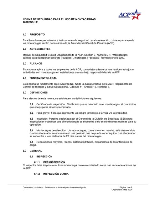 Procedimiento uso y manejo de montacargas | PDF