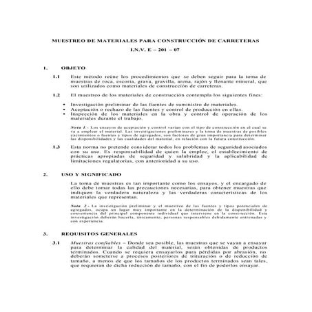 MUESTREO DE MATERIALES PARA CONSTRUCCIÓN DE CARRETERAS